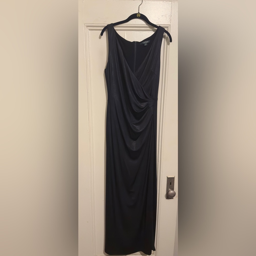 NWOT Ralph Lauren Navy Blue Sheath Gown Dress 58” long. Navy Blue. Size 10.